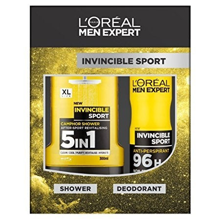 Men Expert Cadeauverpakking Invincible Sport Douchegel + Deospray - 1 Stuks