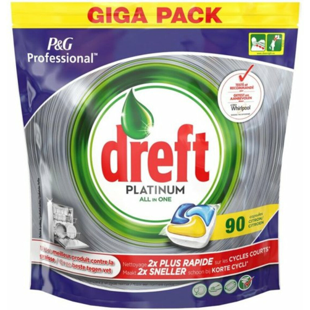 Dreft Platinum Vaatwastabletten - All In One Citroen 90 Capsules