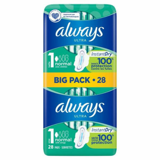 Always Sanitary Towels 28pcs Ultra Instant Dry Size 1