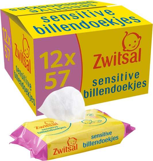 12x Zwitsal Billendoekjes 57st Sensitive