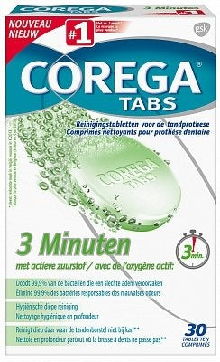 Corega Gebitreinings Tabs 3 Minuten - 30 Stuks