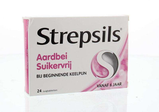 Strepsils - Aardbei Suikervrij 24 Zuigtabletten